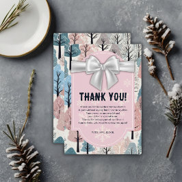 White Ribbon Winter Forest Snöflingor Baby Shower Tack Kort