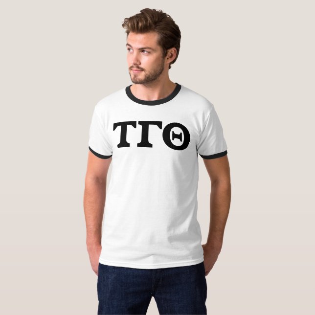White Ringer Tee med Black Block Brev (Hel framsida)