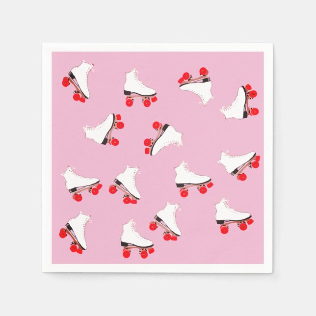 White Roller Skates Cocktail Napkin Pappersservett (Framsidan)