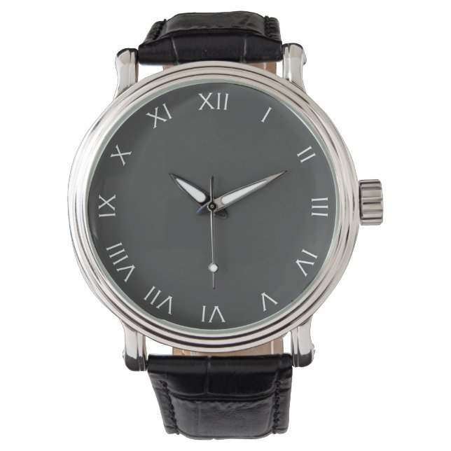 White Roman Numbers On Grey wacnt Armbandsur (Framsida)