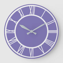 White Roman Numeral Gräns Mönster Lt Lila Round Stor Klocka