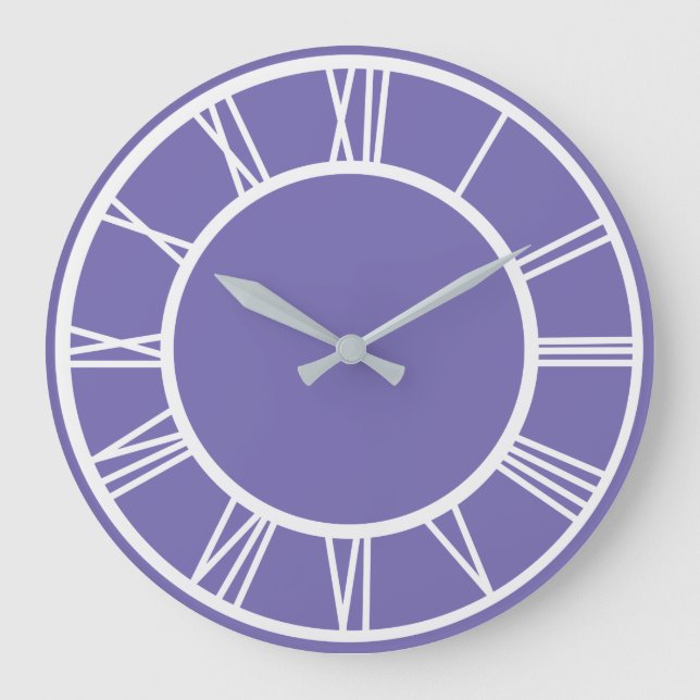 White Roman Numeral Gräns Mönster Lt Lila Round Stor Klocka (Framsida)