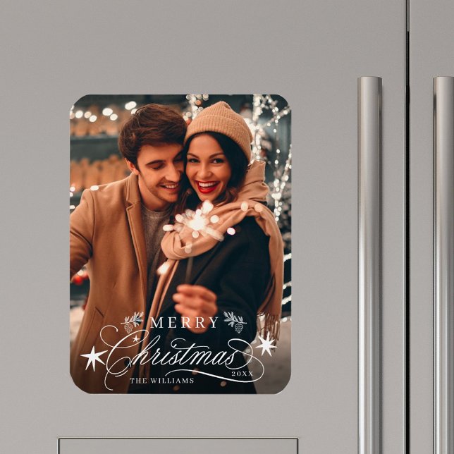 White Romantic Calligraphy God jul Photo Magnet (Skapare uppladdad)