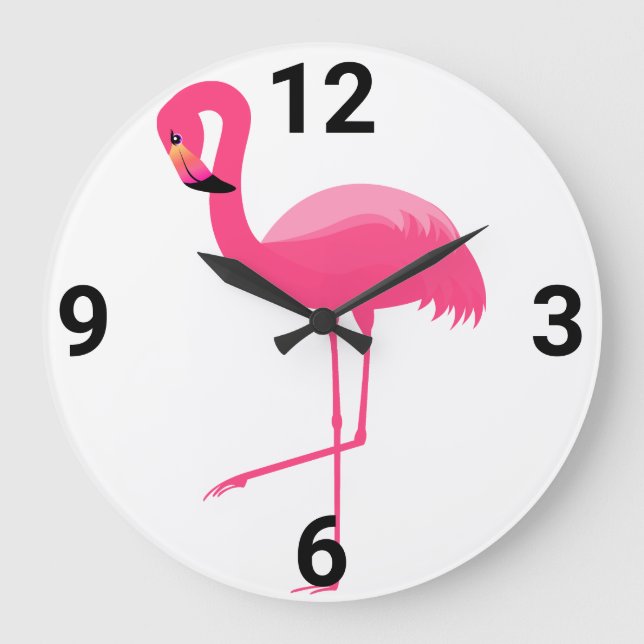 WHITE ROSA FLAMINGO WALL CLOCK STOR KLOCKA (Framsida)