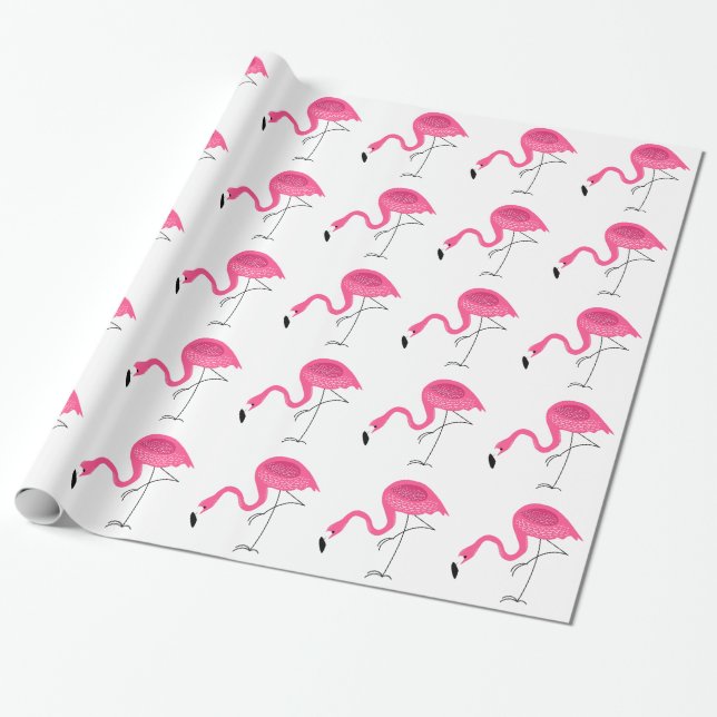 White & Rosa Flamingos Mönster Presentpapper (Utrullad)