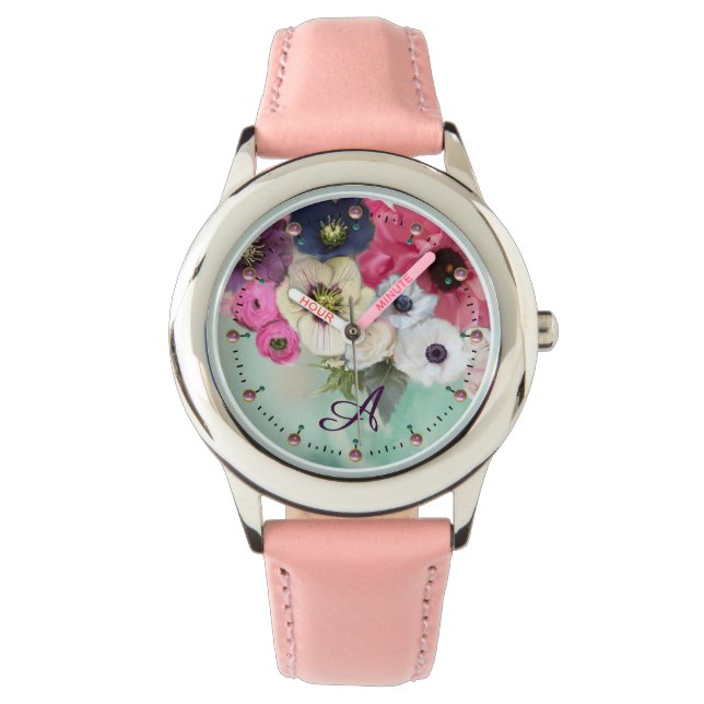 WHITE ROSA FUCHSIA RO,ANEMONE FLOWERS MONOGRAM ARMBANDSUR (Framsida)