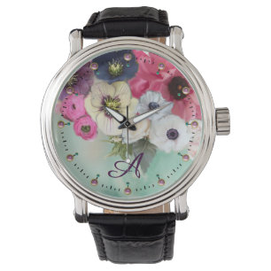 WHITE ROSA FUCHSIA RO,ANEMONE FLOWERS MONOGRAM ARMBANDSUR