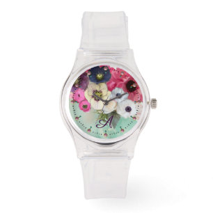 WHITE ROSA FUCHSIA RO,ANEMONE FLOWERS MONOGRAM ARMBANDSUR