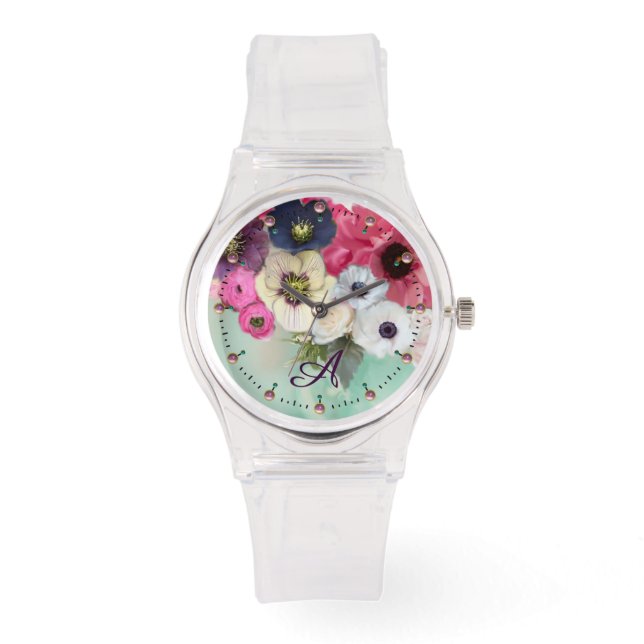 WHITE ROSA FUCHSIA RO,ANEMONE FLOWERS MONOGRAM ARMBANDSUR (Framsida)