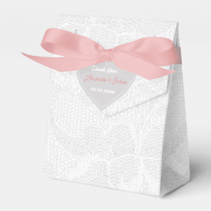 White Rosa Grått Snöre Wedding Favor Tack Presentaskar