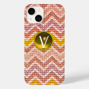 WHITE ROSA GULT MOSAIC CHEVRONS GEM MONOGRAM