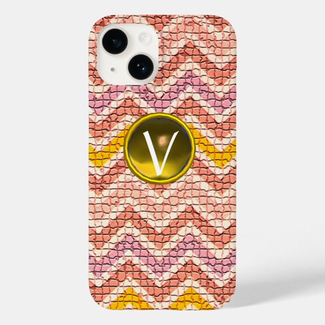 WHITE ROSA GULT MOSAIC CHEVRONS GEM MONOGRAM (Baksida)