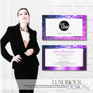 White Rosa Lila Ombre Sparkling Glitter Add Logoty Visitkort