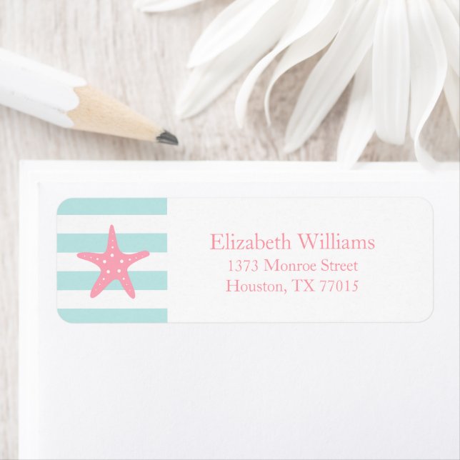 White Rosa Mint Rand Starfish Returadress Etikett (Insitu)