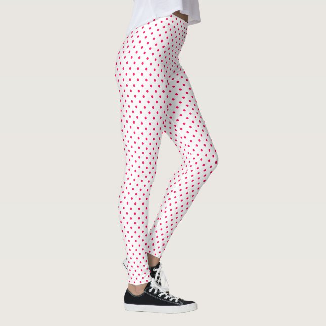 White Rosa Polka Dot Mönster Leggings (Höger)