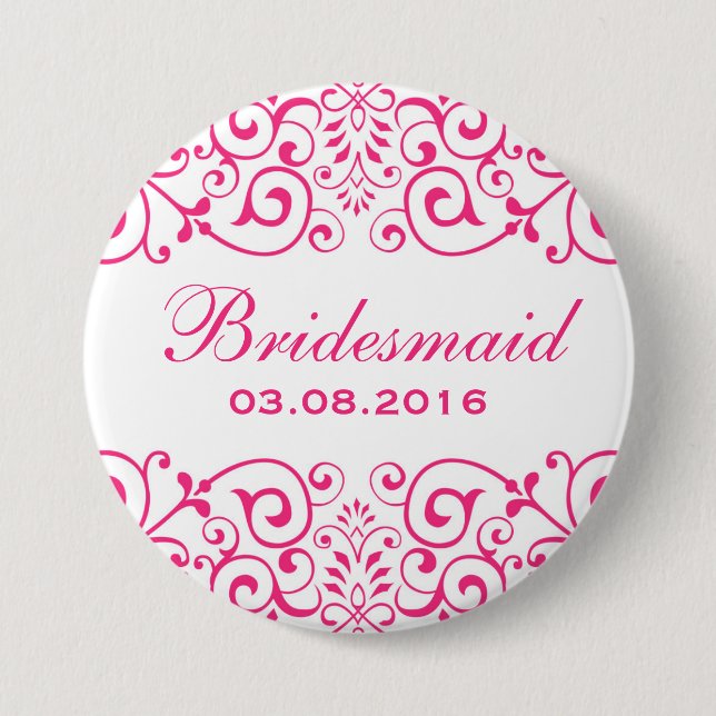 White Rosa Victorian Blommigt Bridesmaid Button Knapp (Framsida)