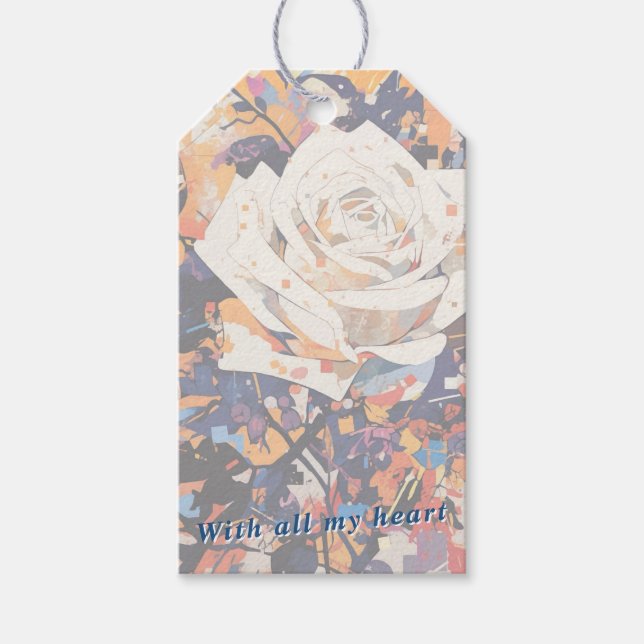White Rose Botanical Acrylic Painted Floral Presentetikett (Framsidan)