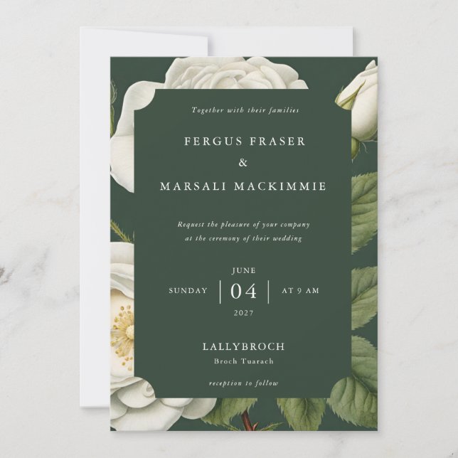 White Rose Botanical Pattern Invitation Inbjudningar (Framsida)