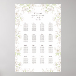 White Rose Classic Bröllopsplatskarta Poster