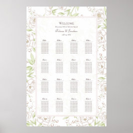 White Rose Classic Bröllopsplatskarta Poster