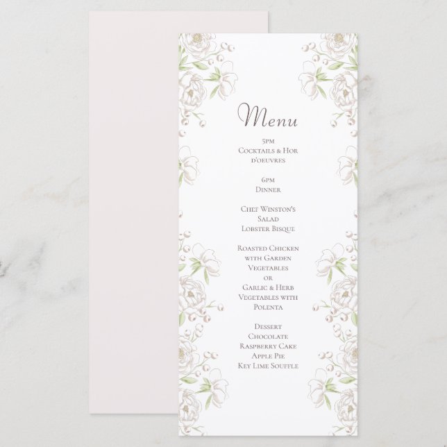 White Rose Classic Wedding Menus Meny (Fram/baksida)