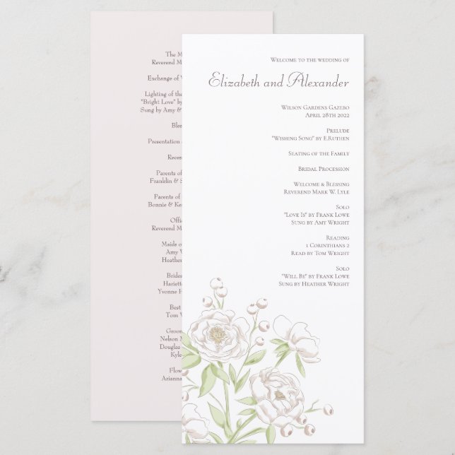 White Rose Classic Wedding Programs Meny (Fram/baksida)