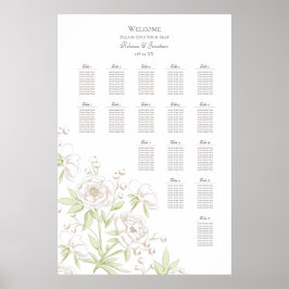 White Rose Classic Wedding Seating Chart Poster