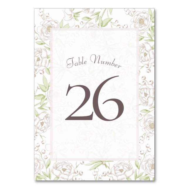White Rose Classic Wedding Table Number Bordsnummer (Framsidan)