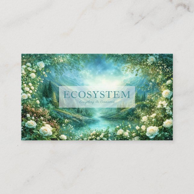 White Rose Floral and Glowing Green River Valley Visitkort (Framsida)