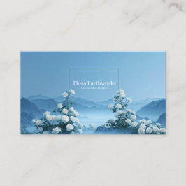 White Rose Floral and Misty Blue Mountain Frame Visitkort