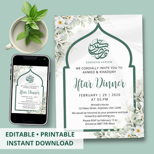 White Rose Green Arch Ramadan Iftar Invitation Inbjudningar (Skapare uppladdad)