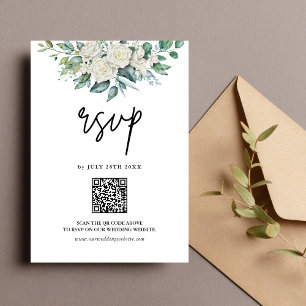 White Rose Greenery Floral QR-kod Bröllop OSA Kort