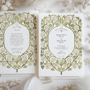 White Rose & Heart Vine Bröllop Inbjudningar