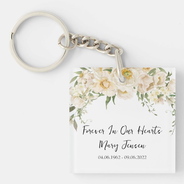 White Rose Memorial Funeral Photo Keychain (Framsidan)