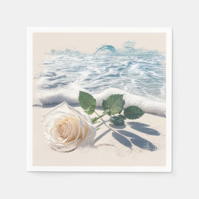 White Rose On Beach Sand  Pappersservett (Framsidan)