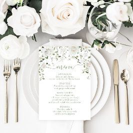 White Rose Peony Flower & Greenery Wedding Menu OSA Kort