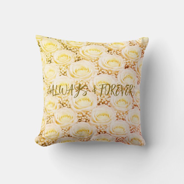 White Rose Personalized Floral Pillow Kudde (Framsida)
