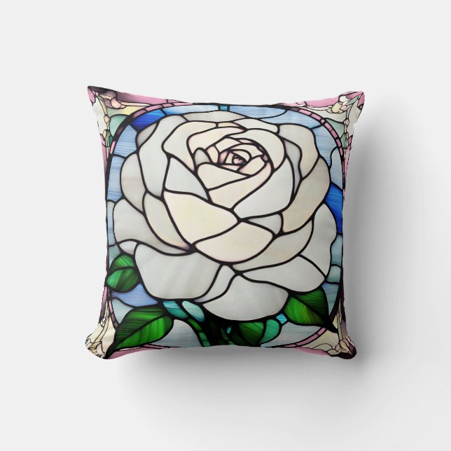 White Rose Stained Glass Kudde (Framsida)