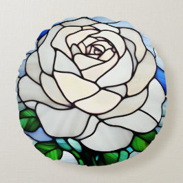 White Rose Stained Glass Rund Kudde