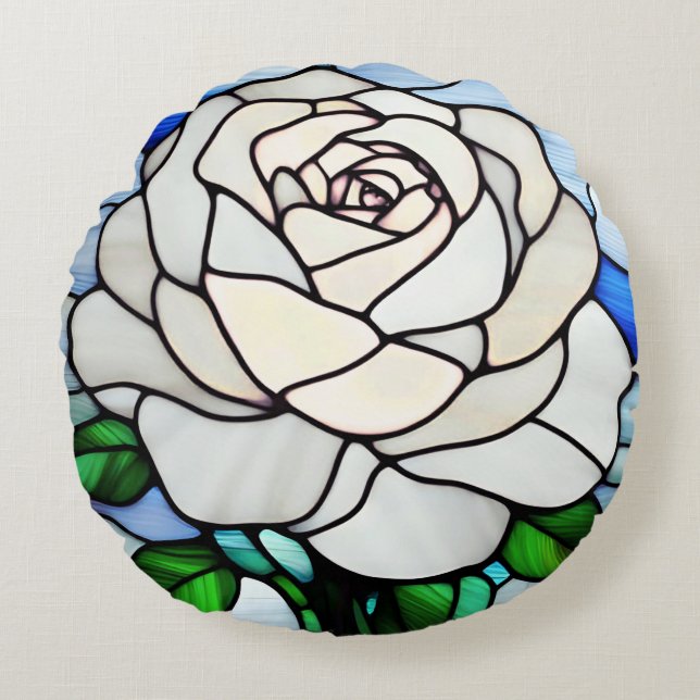 White Rose Stained Glass Rund Kudde (Framsidan)