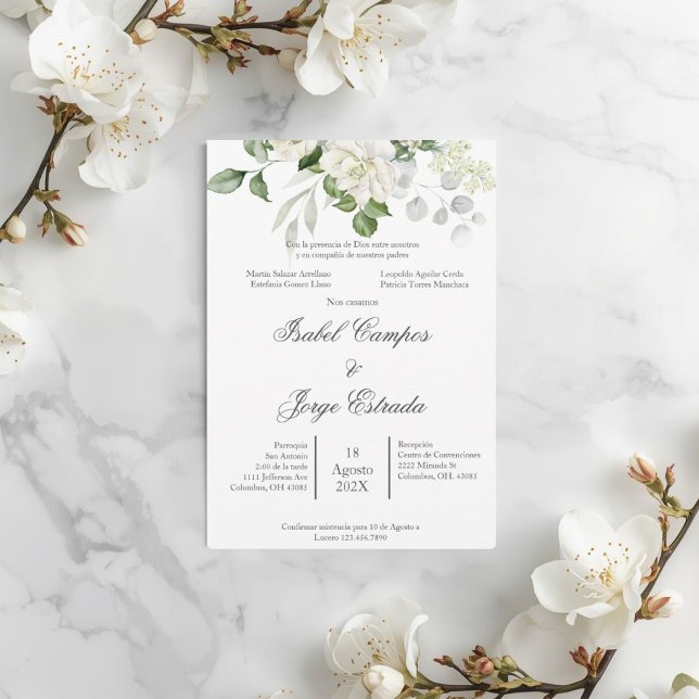 White rosel Greenery Wedding Inbjudningar (Skapare uppladdad)