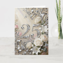 White Roses and Lilies Silver Anniversary Kort