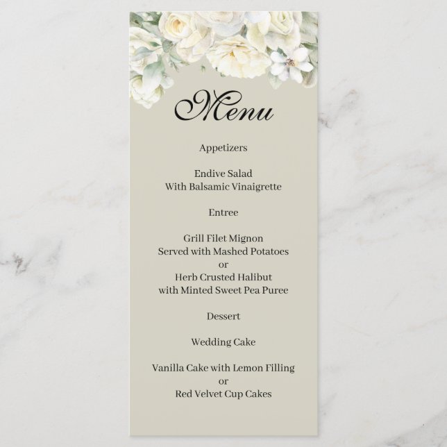 White Roses Beige Menu Meny (Framsida)