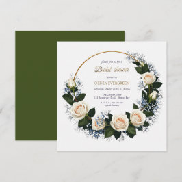 White Roses & Blue Baby’s Breath Bridal Shower Inbjudningar