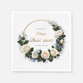 White Roses & Blue Baby’s Breath Welcome  Pappersservett