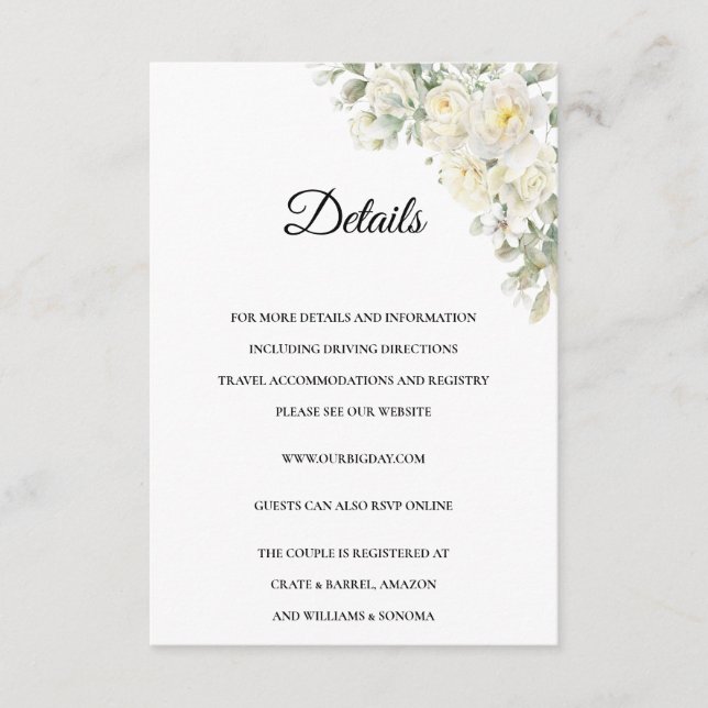 White Roses Enclosure Card Details Tilläggskort (Framsida)