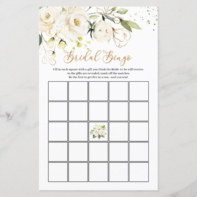 White Roses Foliage Bridal Bingo Game (Framsida)