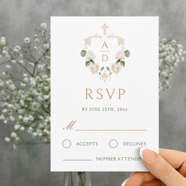 White Roses Frame Religious Wedding RSVP Card Kort (Skapare uppladdad)