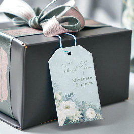 White Roses Hellebores Silver Eucalyptus Wedding Presentetikett