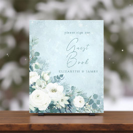 White Roses Hellebores Silver Wedding Guest Sign Fototryck